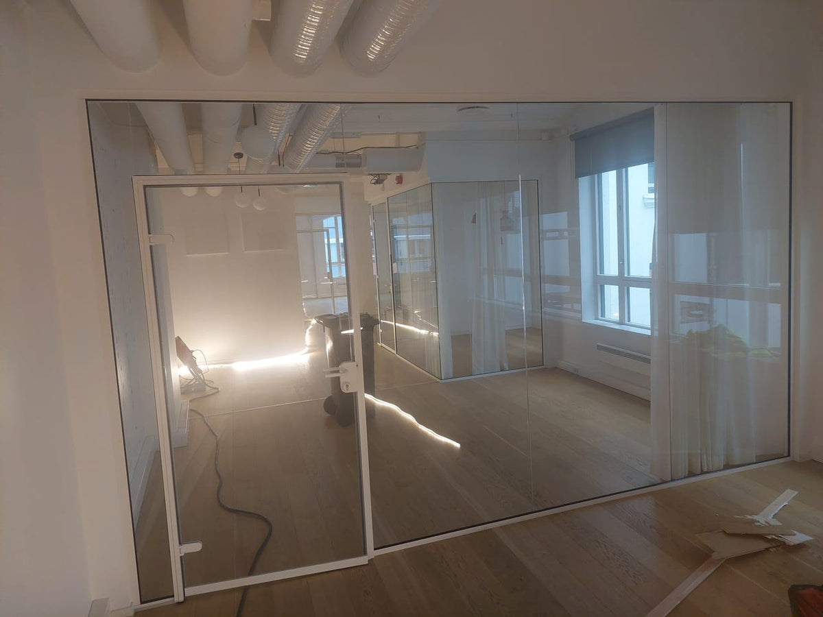 Glassvegger med glassdør – komplett 6,25 meter