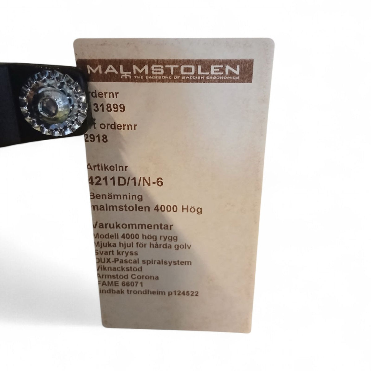 Malmstolen 4000 HLN kontorstol blå